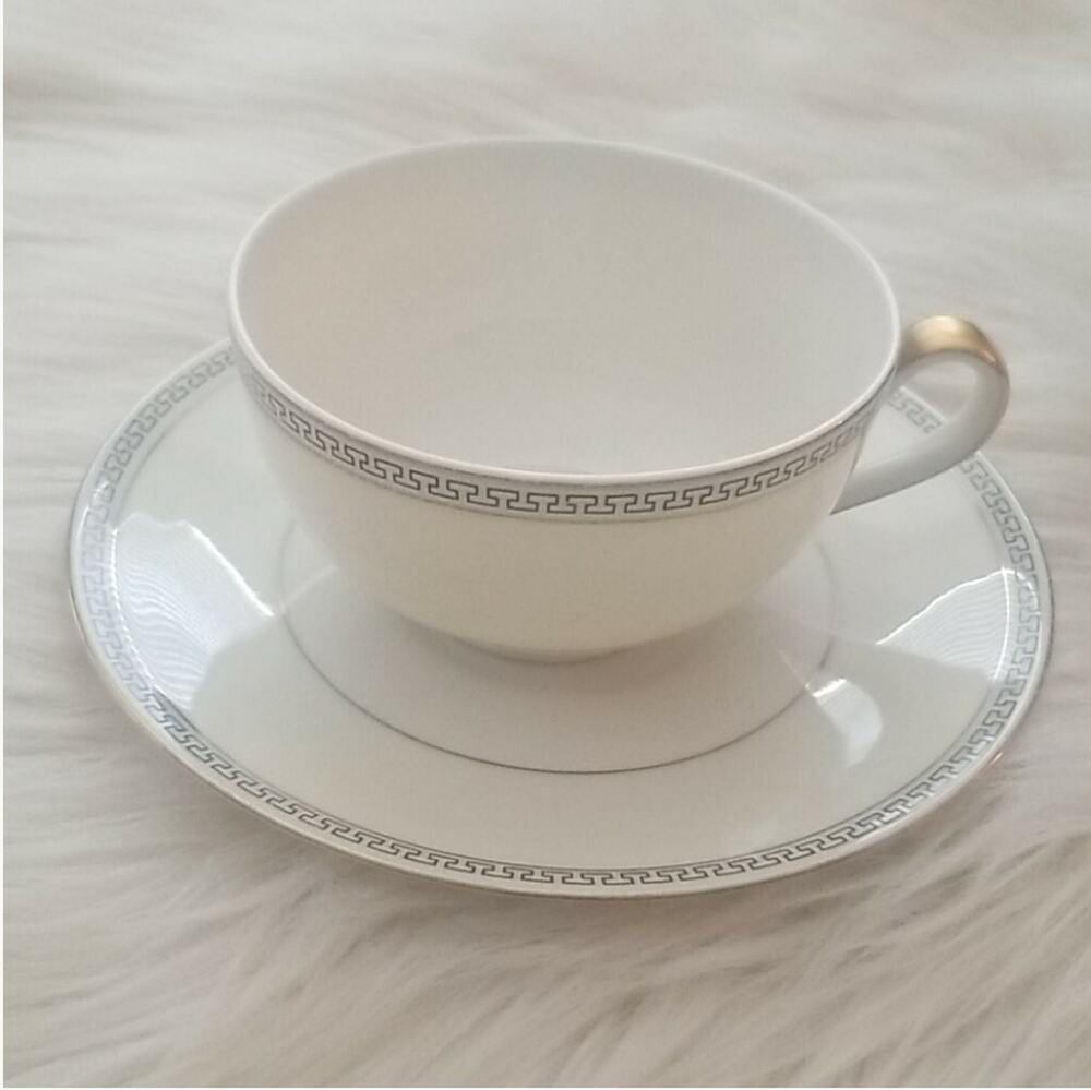 Theodore Haviland New York GREEK KEY Cup& Saucer Set White geometric